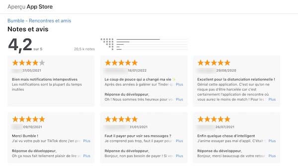 avis Bumble sur App store