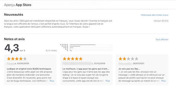 avis okcupid sur App store